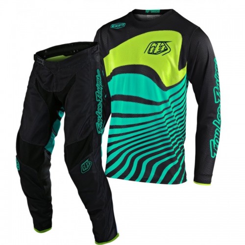 CONJUNTO TROY LEE DESIGNS 2021 GP AIR DRIFT - PRETO / VERDE TURQUES